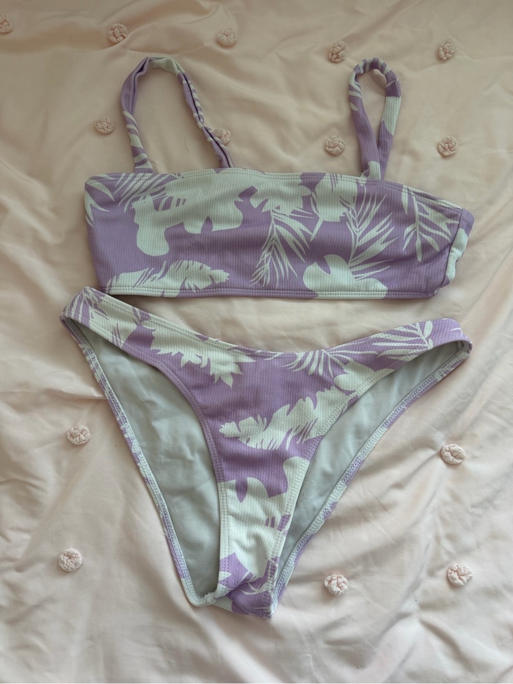 Shein Lavender Tropical Print Bikini Top and Bottom Size Large